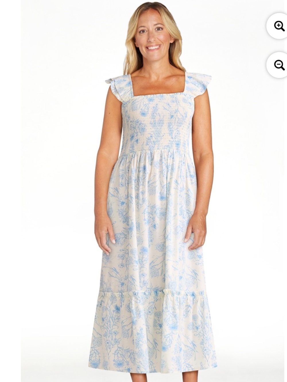 The Pioneer Woman 2x Plus   Sundress Smocked Bodice Blue Ivory Floral Babyshower